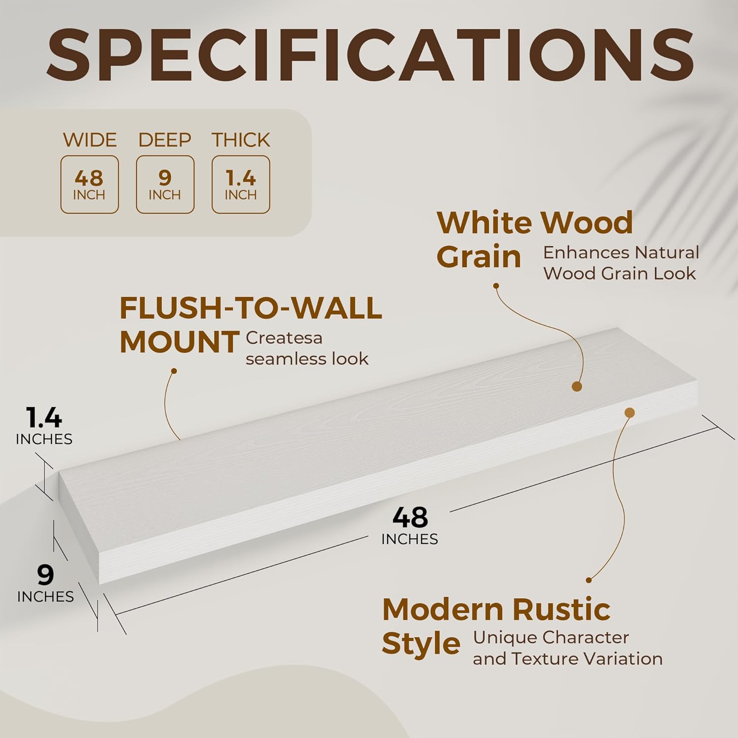 48 inch Floating Shelves for Wall Large Wall Mounted Shelves with Invisible Brackets, White Long