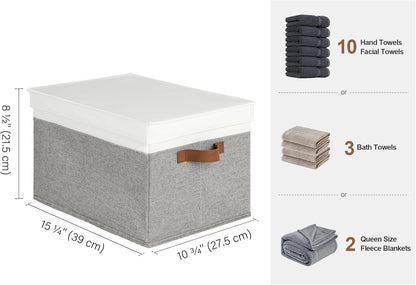 StorageWorks Large Storage Bins with Lids, Decorative Storage Boxes with Lid and PU Handles