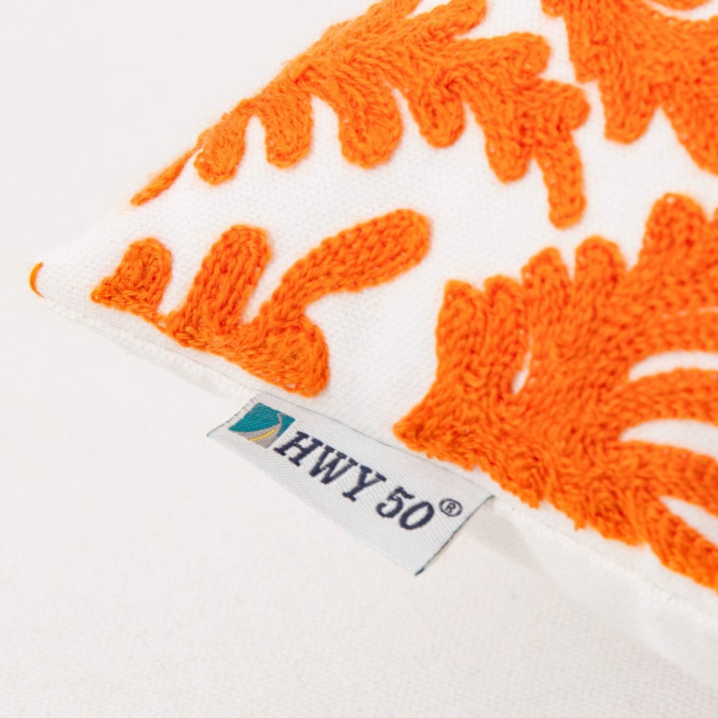 HWY 50 Orange Fall Decorative Throw Pillow Covers 18x18 Inch (1 Piece), Embroidered Cotton