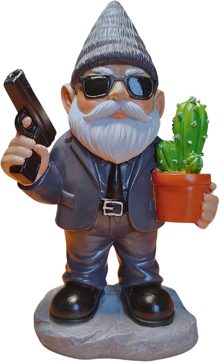 Gnome Decoration for Garden & Home - Professional Hitman Look Statue, Léon Inspired 8.7 Inch Resin