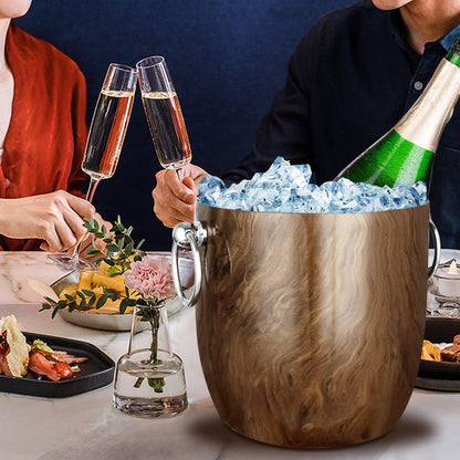 Ice Bucket with Lid, Scoop, Tongs and Strainer - Well Made Insulated Stainless Steel Keep Ice