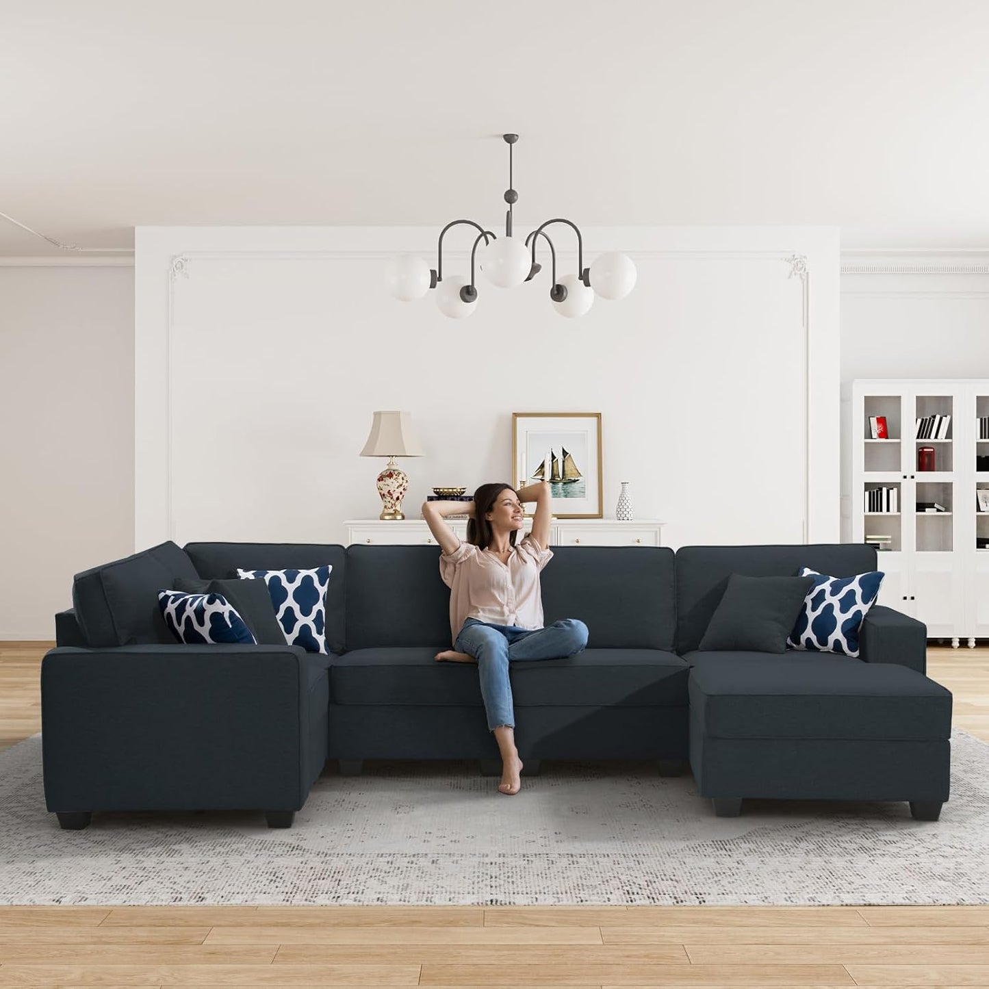 L Lengend Vansen Modular Sectional Sofa U Shaped Couch with Ottoman Modern Reversible Corner