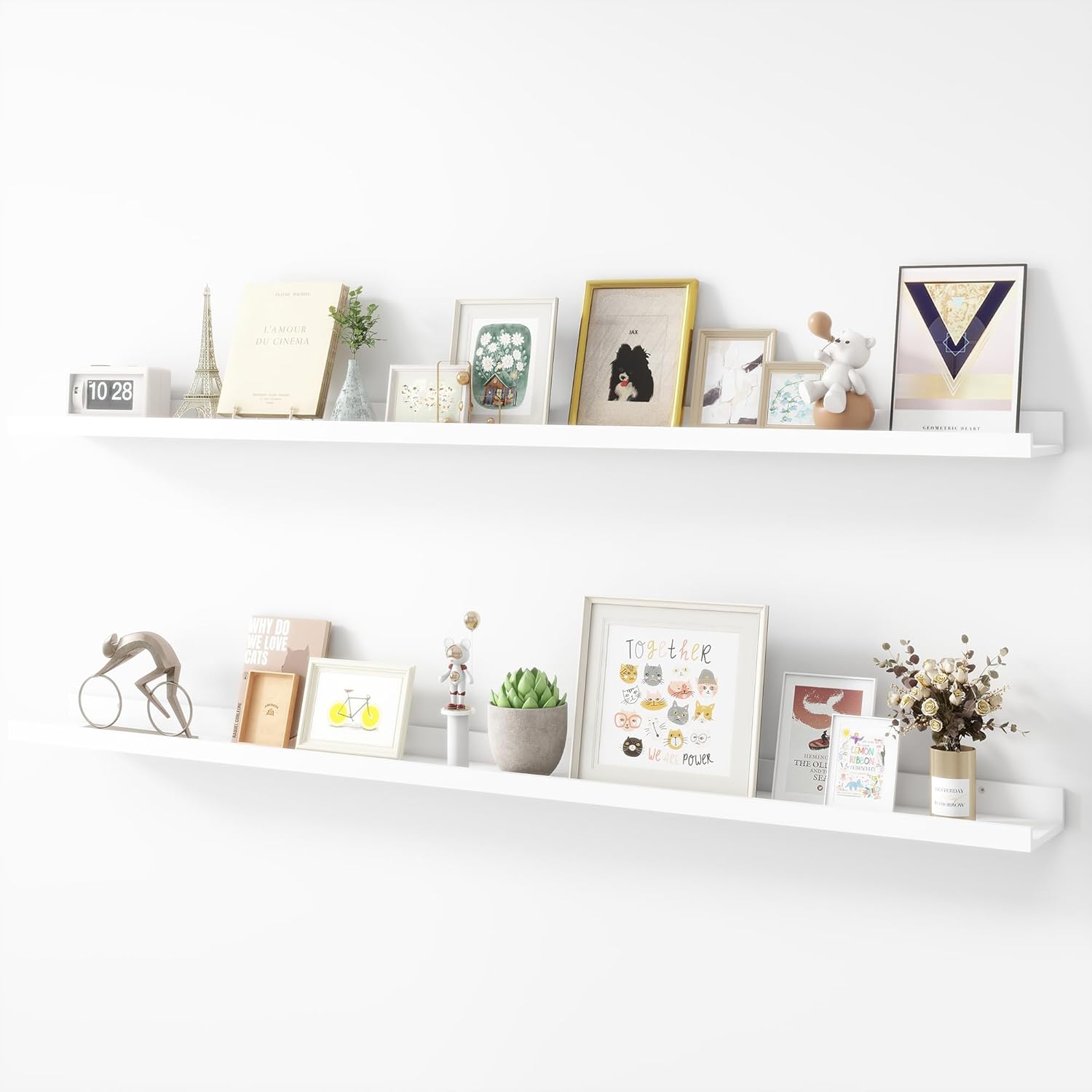 Picture Ledge Shelf, Wood Long Floating Shelves for Wall, Set of 2, 56 inch Picture Ledge Shelves
