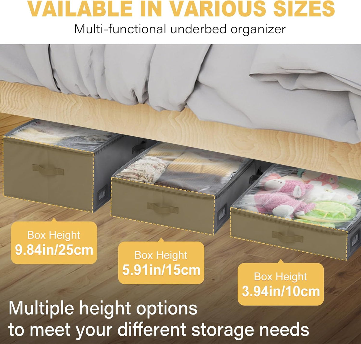 10-Inch Under Bed Organizer, Large Under Bed Storage Container, Underbed Storage Box for Seasonal