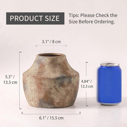 Mitt&Ditt Ceramic Flower Vase, 5.3 inch Pottery Farmhouse Rustic Vase, Handcrafted Weathered Vases