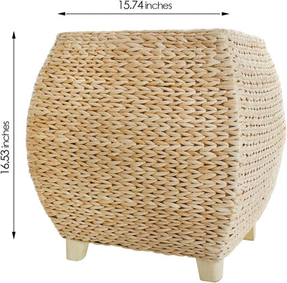 Square Poufs Ottoman,Hand Woven Natural Braided Cattail Ottomans Pouf for Patio,Home,Office,Living