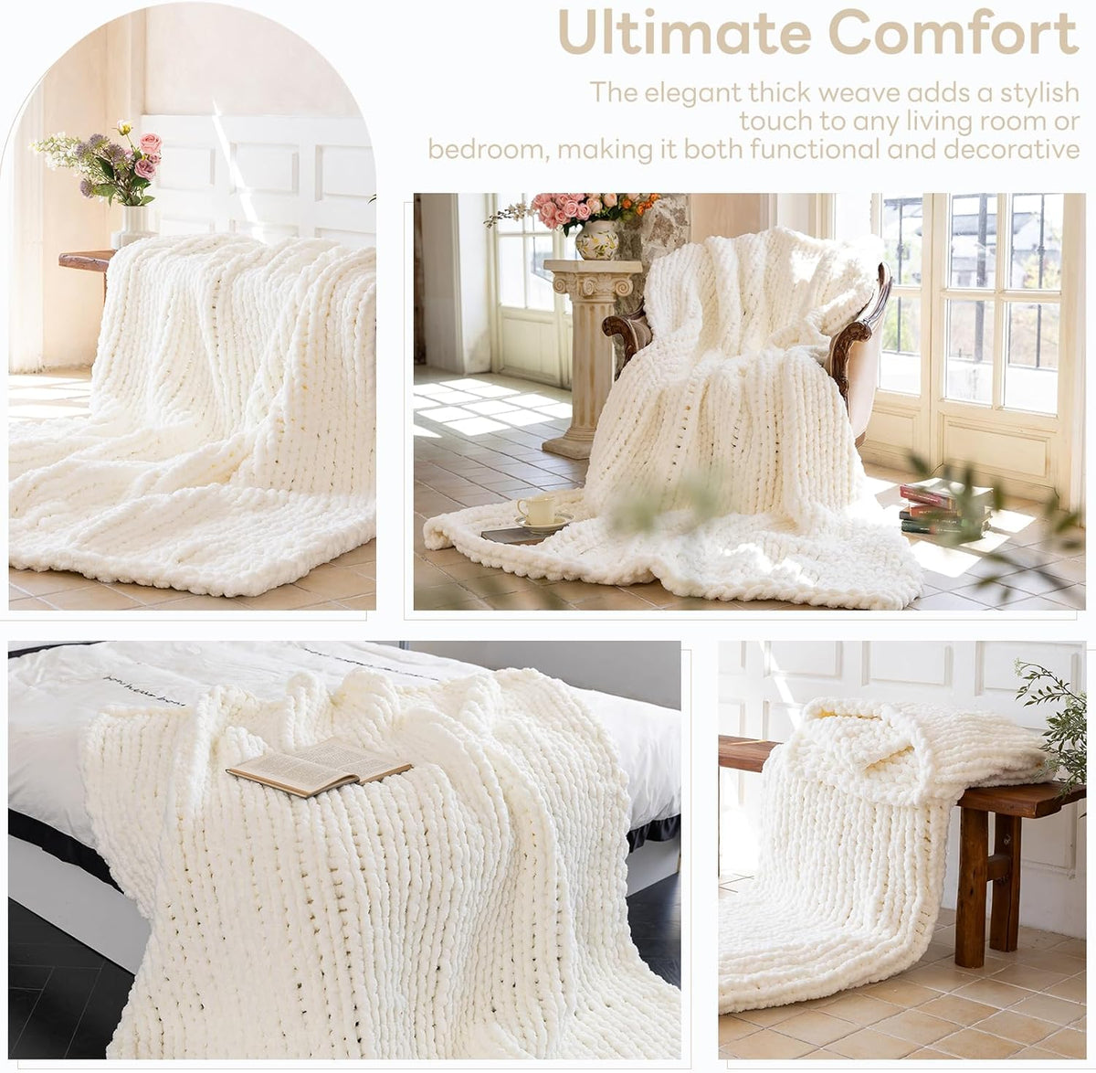 Chunky Knit Blanket - Luxury Soft Cozy Extra Large Size (80 * 90) Throw Blanket,100% Woven Blanket