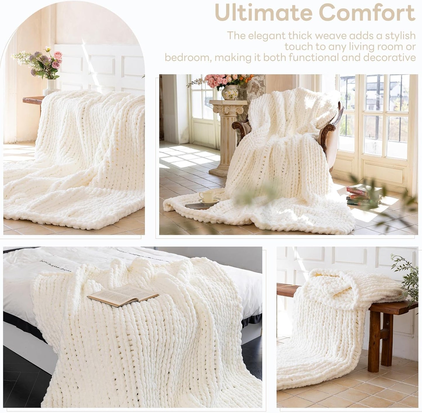 Chunky Knit Blanket - Luxury Soft Cozy 40 * 50 Throw Blanket,100% Woven Blanket Rope Knot Throw