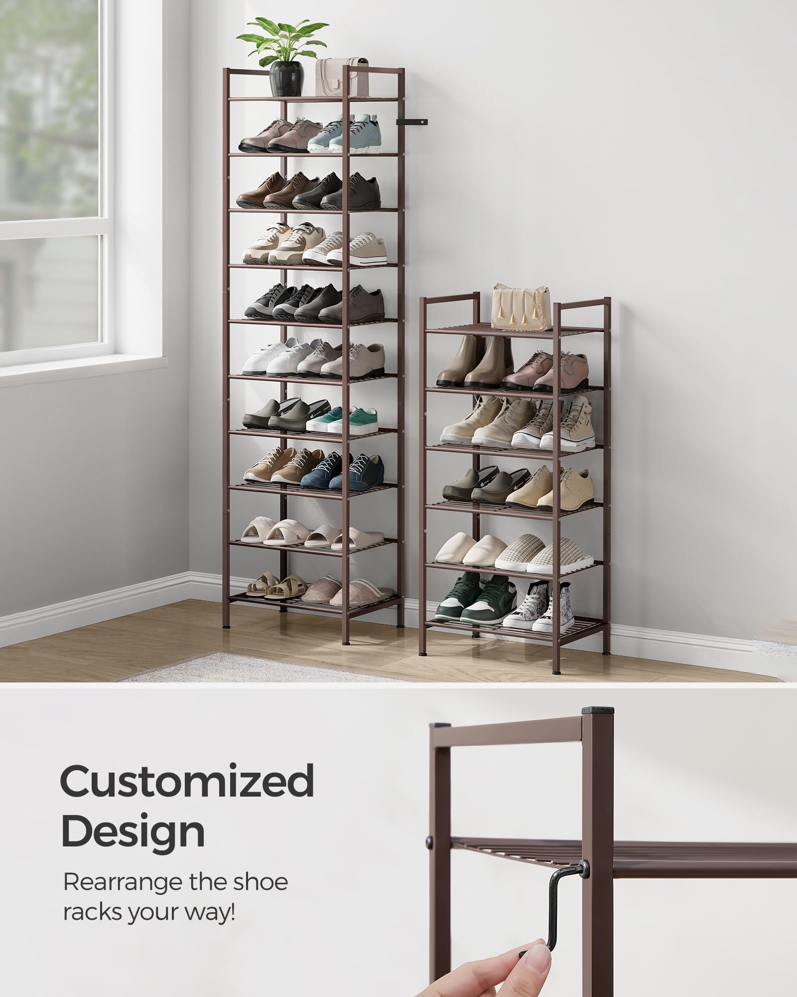 SONGMICS Metal Shoe Rack, Free Standing Shoe Organizer for Entryway Closet Garage Small Spaces