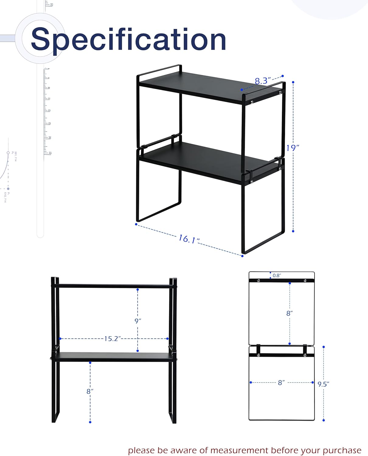 Nxconsu 2Pack Cabinet Shelves Stackable Organizer Rack Riser for Kitchen Cabinet Pantry Cupboard