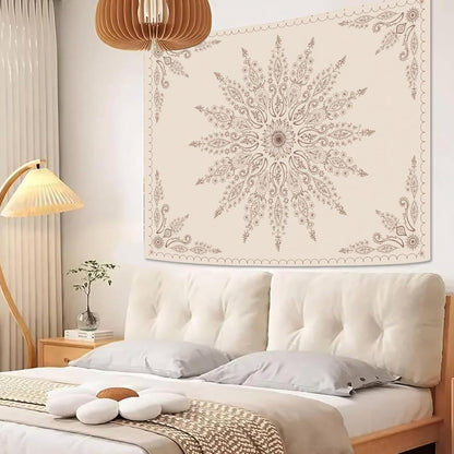 Fowocu Boho Floral Mandala Tapestry for Bedroom Aesthetic Bohemian Flower Wall Tapestry Beige
