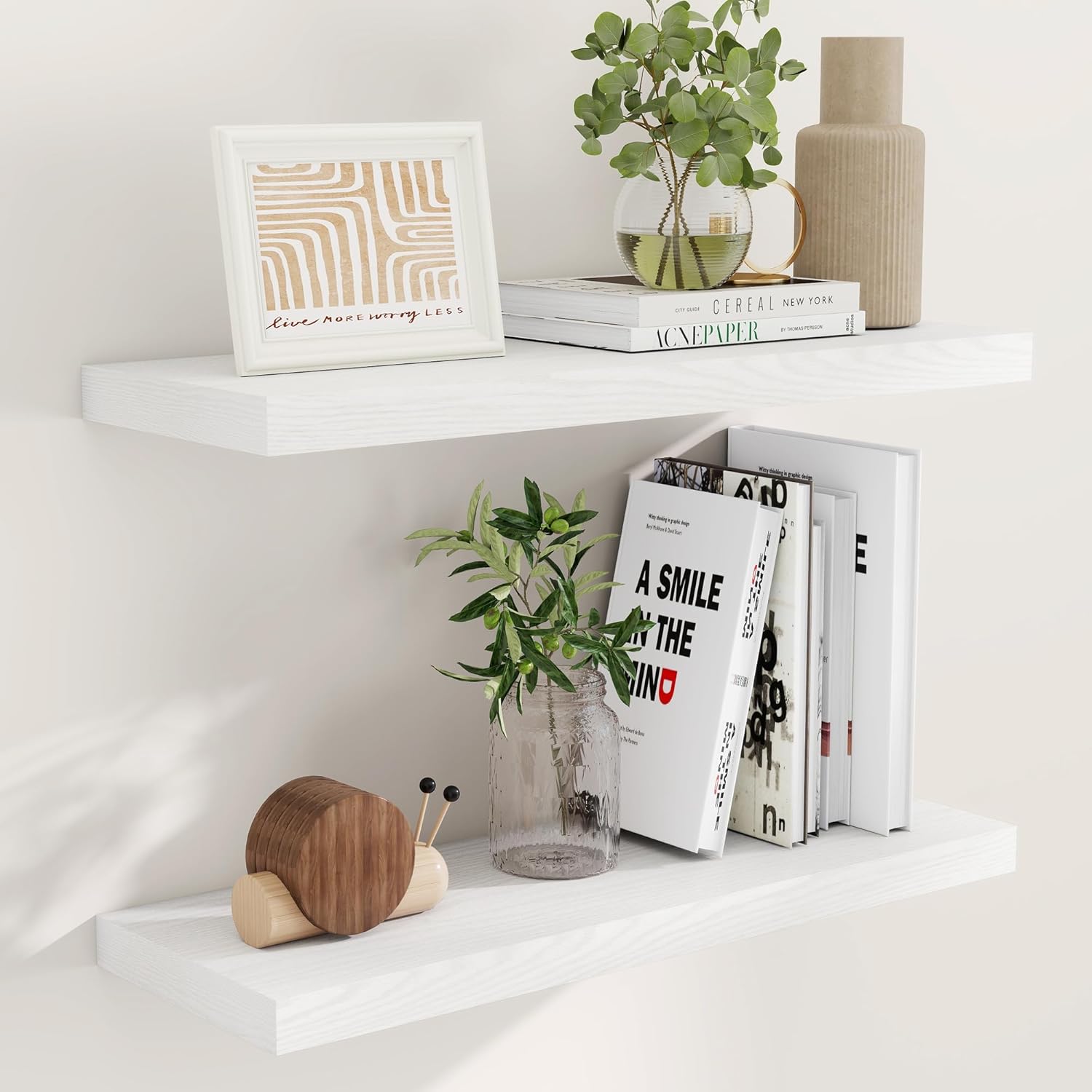 Fun Memories White Floating Shelves 32 Inch Long, 9 Inch Deep Floating Bookshelf Wall Mounted
