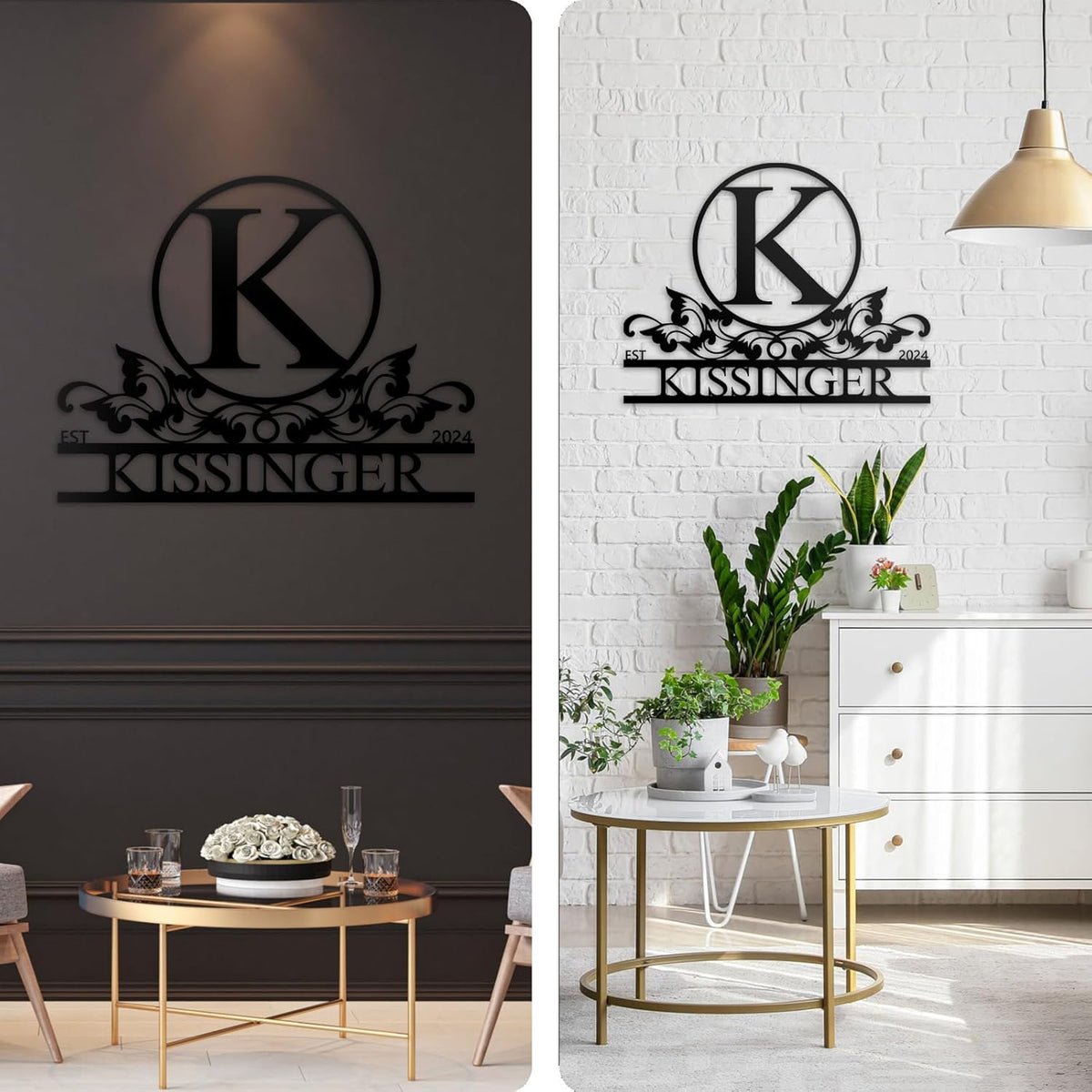 Personalized Metal Signs | Metal Name Sign | Split Letter Monogram | Home Decor Sign | Metal Wall