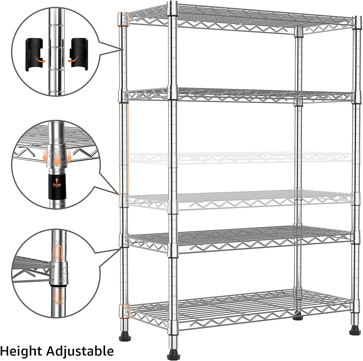 1000 lbs Storage Shelving Steel Heavy Duty 4-Tier Utility Shelving Unit Steel Organizer Wire Rack