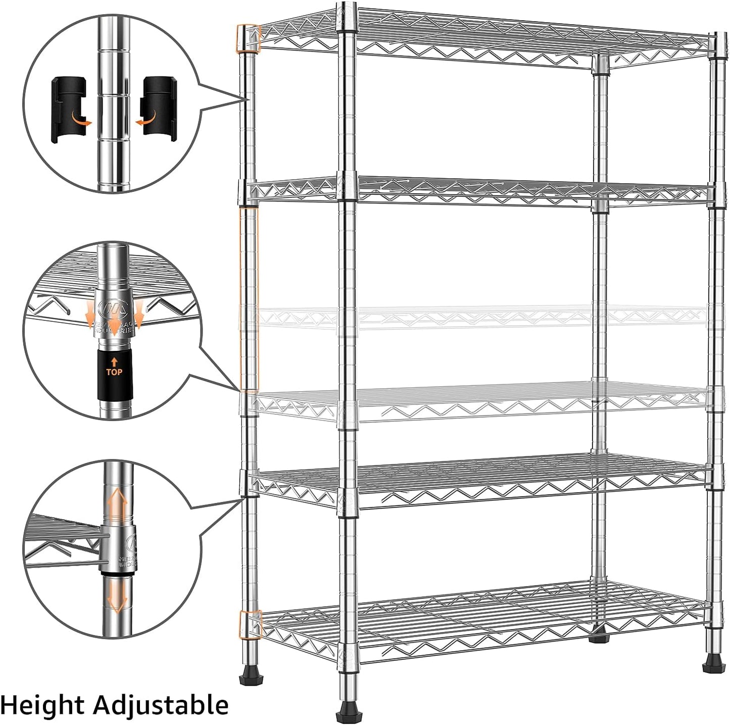 1000 lbs Storage Shelving 4-Tier Utility Shelving Unit Steel Organizer Wire Rack for