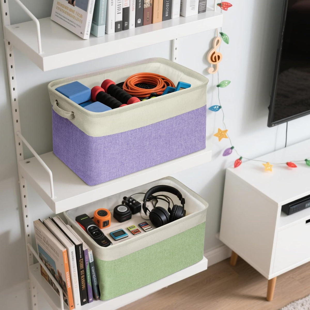BALEINE 1 Pack Fabric Storage Bins for Shelves, Linen Storage Baskets for Organizing, Decorative