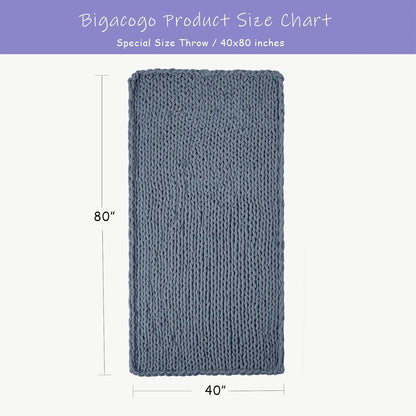 Bigacogo Chunky Knit Throw Blanket for Couch, 40x80 inches, 100% Hand Knitted with Thick Jumbo