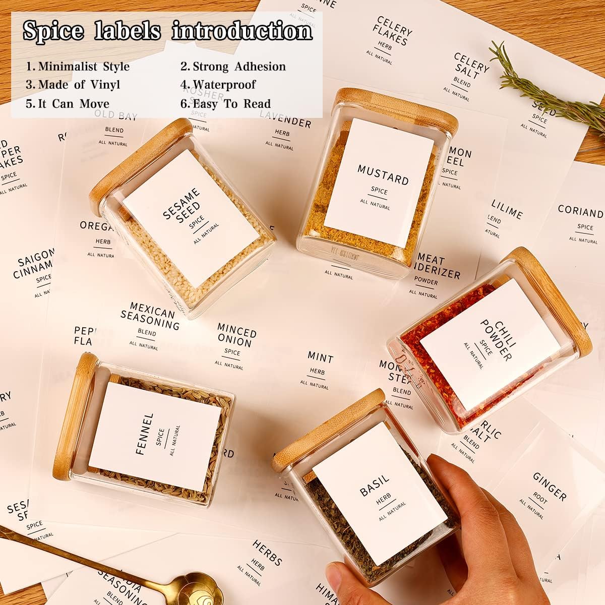 12 Pcs Square Glass Spice Jars with Natural Bamboo Lids - 9oz Airtight Herb Containers with 148