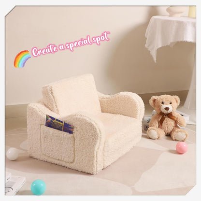 Kids Chairs for Toddler, 2-in-1 Toddler Soft Sherpa Couch Fold Out, Convertible Sofa to Lounger for