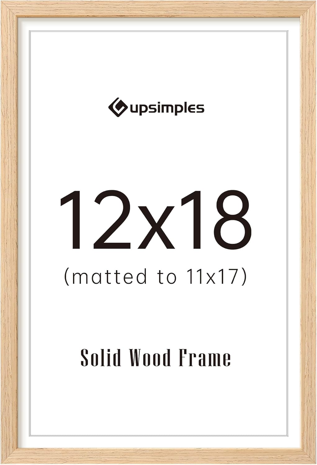 upsimples 12x18 Frame, Natural Solid Wooden Picture Frames, Display 11x17 with Mat or 12 x 18