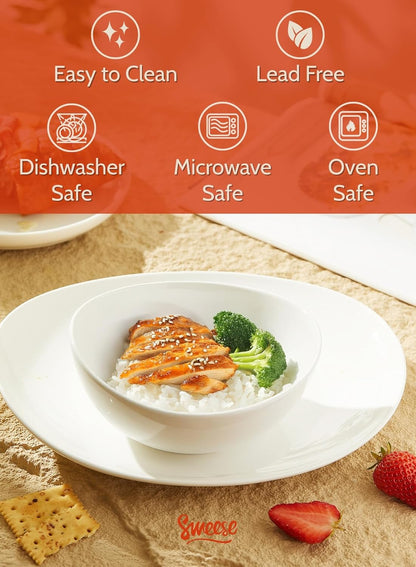 Sweese Porcelain Bowls Set - 6 Inch, 18 oz, White, for Soup, Cereal, Fruit, Rice, Set of 6