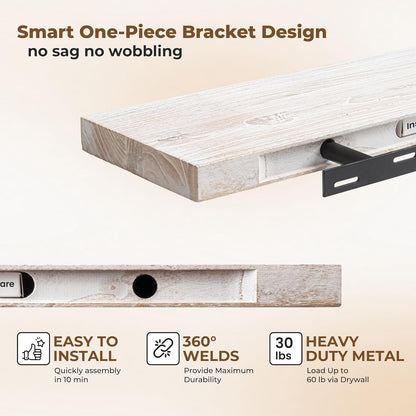 Axeman Floating Shelves for Wall - 40''W x 8'' D Rustic Solid Elm Wood Shelves for Storage, Wall