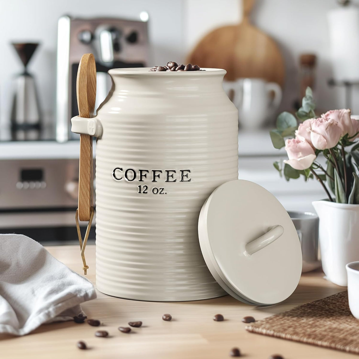 Barnyard Designs Coffee Canister for Kitchen Counter, Decorative Ceramic Coffee Container, Rustic