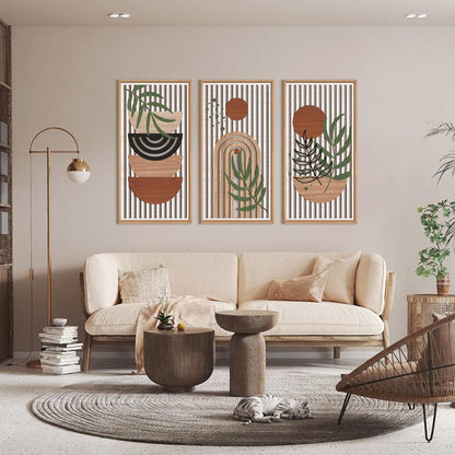 IARTTOP Large Boho Wood Wall Art Framed 16x32 Inch Mid century Modern Wooden Wall Decor Abstract