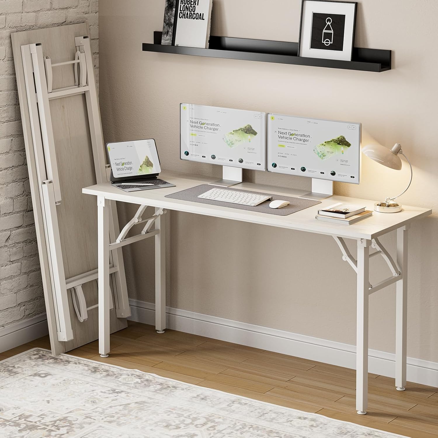 Frylr Small Folding Computer Desk – Portable 55.1 Inch Foldable Laptop Table, Collapsible and