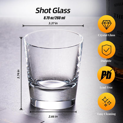 KAMMAK Crystal Whiskey Glasses Set of 2, Hand Blown 8.79oz Old Fashioned Glasses Stemless, Luxury