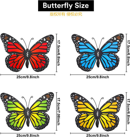 Metal Butterfly Wall Outdoor Decor, 4 Pack 9.8in Metal Butterflies Wall Art Sculpture Hanging