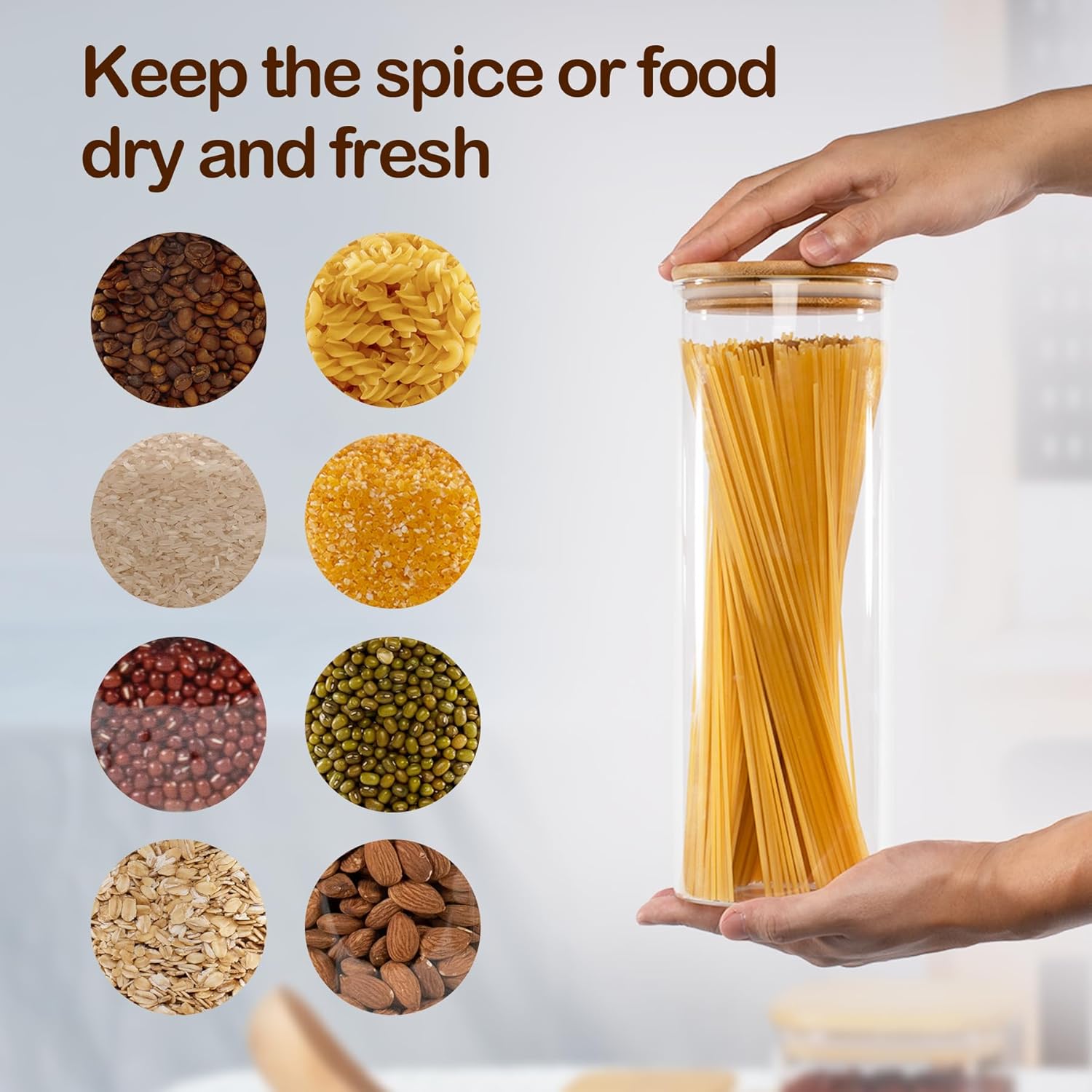 70oz Straight cylindrical Airtight Storage Jars with Bamboo Lid Set of 3 Storage Container Glass