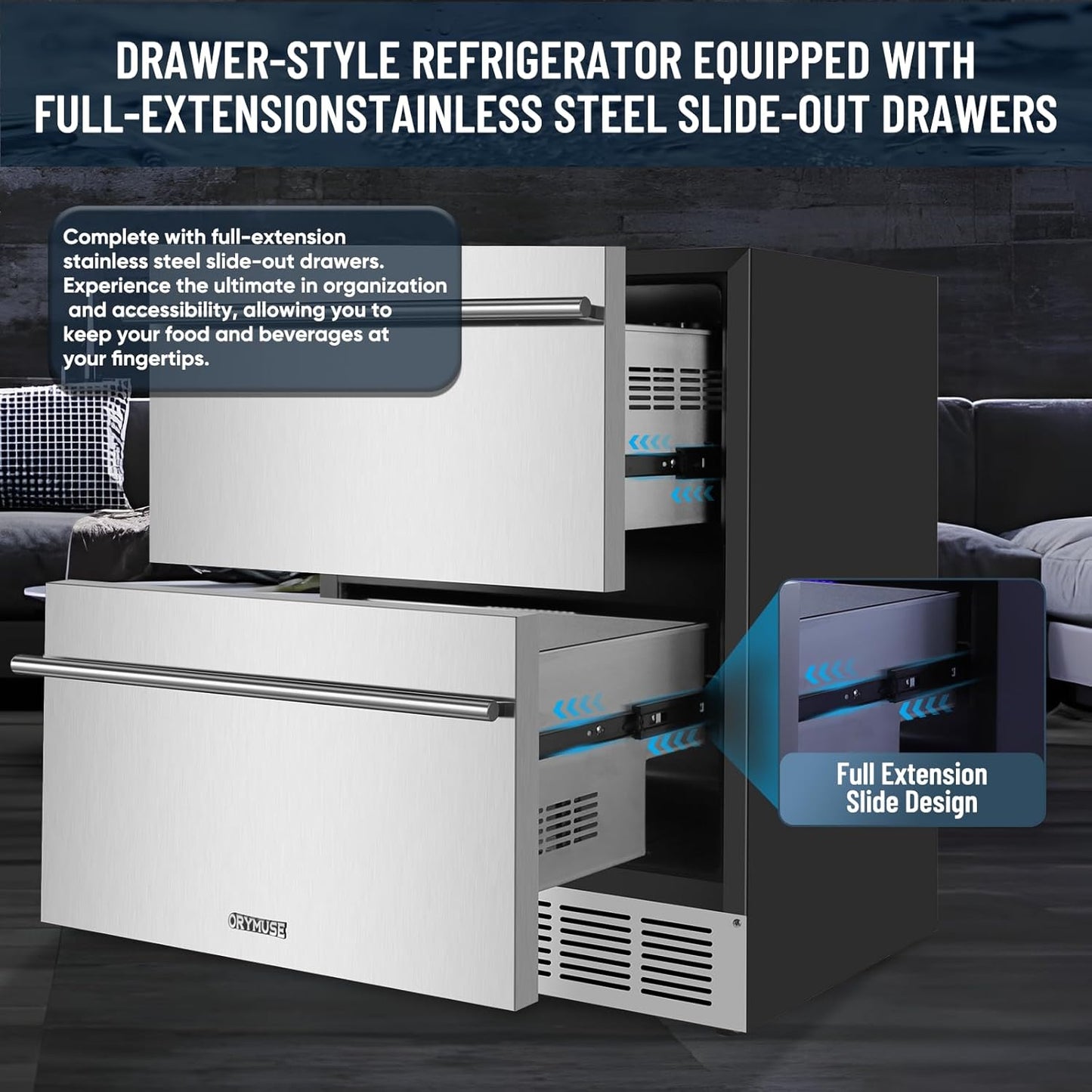 Outdoor Drawer Refrigerator, 24 Inch Undercounter Beverage Cooler Fridge with Stainless Steel