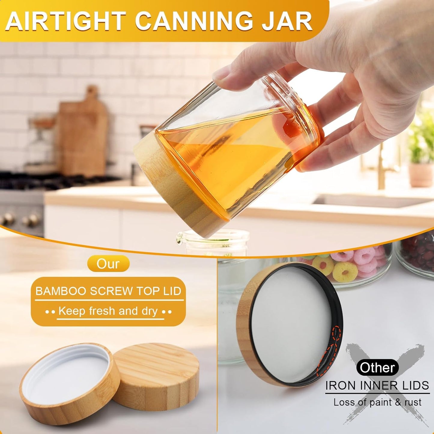 AISIPRIN Spice Jars with Label,12 Pcs 8oz Glass Jars with Bamboo Lids,Spice Organizer for