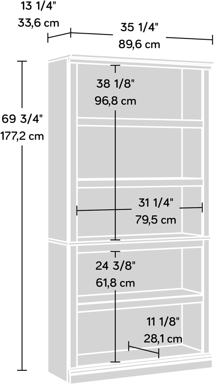 Sauder 5 Tier Book Shelf Wooden Bookcase Multipurpose Bookshelf for Home Office, Living Room, in