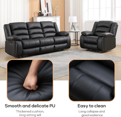 EBELLO Faux Leather Manual Recliner Sofa Set, 2 Recliner Chair, 3 Seat Reclining Sofa, Couch Set