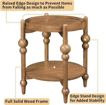 23" Round End Table, Mid Century Modern Side Table with Solid Wood Frame and Top, Small Night Stand