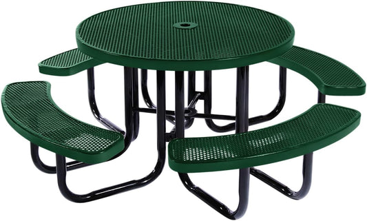 Heavy-Duty Portable Outdoor Picnic Table with Umbrella Hole, Punched Steel Commercial-Grade Patio