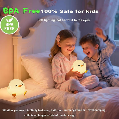 HAPPYBAG Cute Pea Duck Night Light,Duck Lamp,2 Levels Dimmable Silicone Ducky Light,LED Squishy