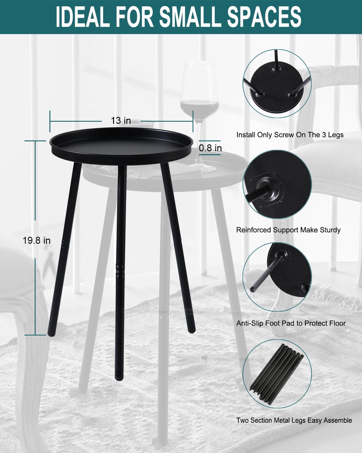 AOJEZOR Side Table: End Table for Any Room - Small Side Tables for Small Spaces All Matte Black