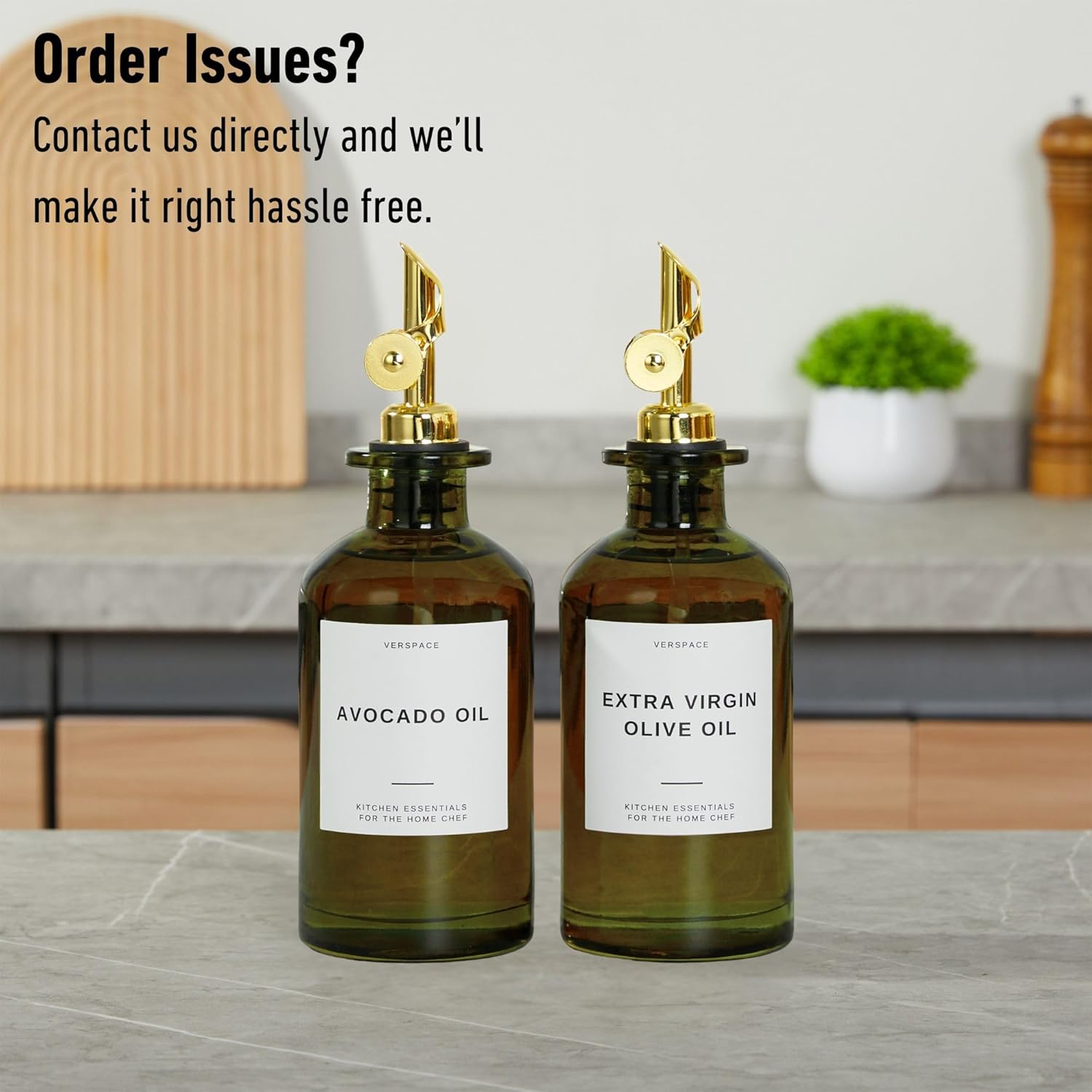 Green Glass Olive Oil Dispenser Bottle For Kitchen By Verpsace,Avocado Oil Dispenser Set, Modern