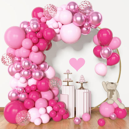 Amandir 153pcs Pink Balloon Garland Arch Kit, Different Sizes 18 12 10 5 inch Hot Pink Latex