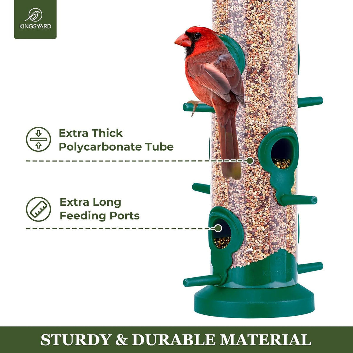 Kingsyard 2 Pack Tube Bird Feeders for Outdoors Hanging, Premium Hard Plastic Bird Feeder with 6
