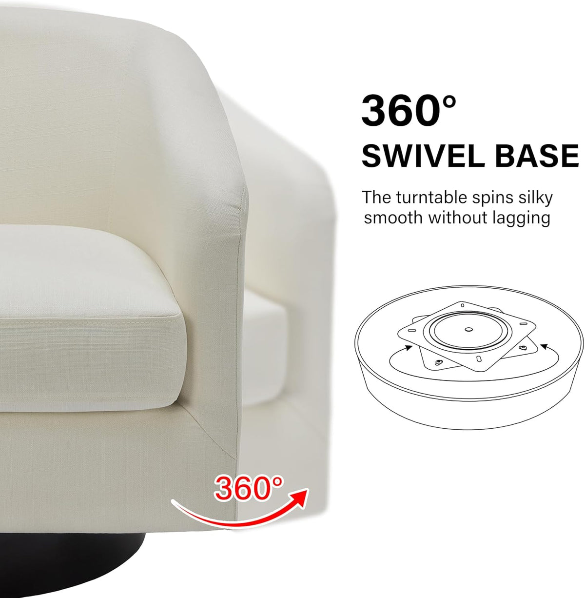 Swivel Barrel Accent Chair, Modern Round Linen Arm Chair for Living Room, Bedroom, Comfy Club