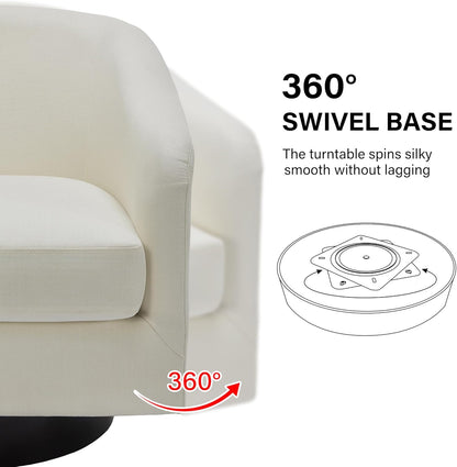 Swivel Barrel Accent Chair, Modern Round Linen Arm Chair for Living Room, Bedroom, Comfy Club