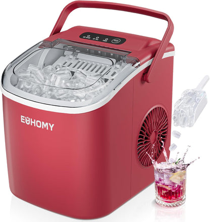 EUHOMY Countertop Ice Maker Machine with Handle, 26lbs Per Day, 9 Ice Cubes Ready in 6 Mins