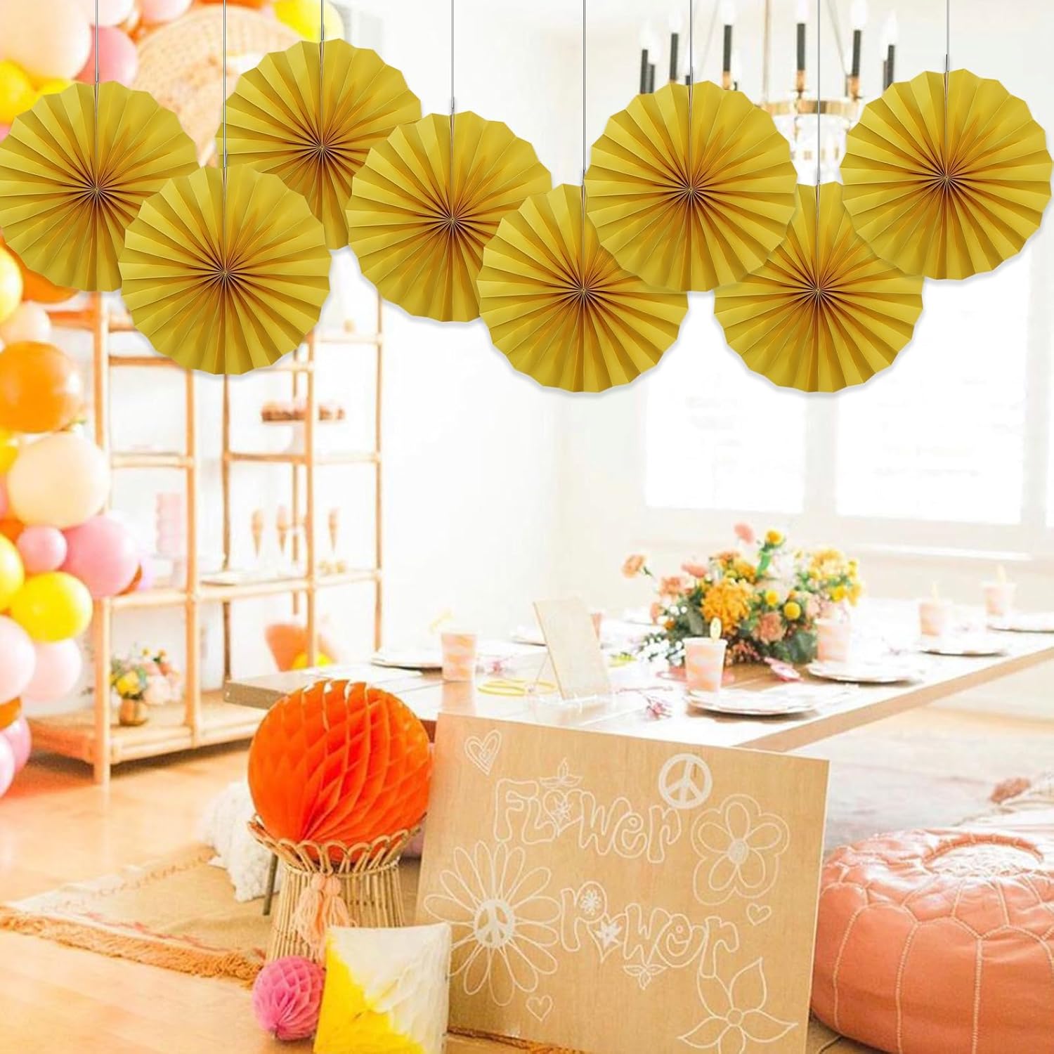 BARTHEW Yellow Birthday Decorations,DIY Yellow Paper Fans Hanging Decoration ,Party Supplies Party