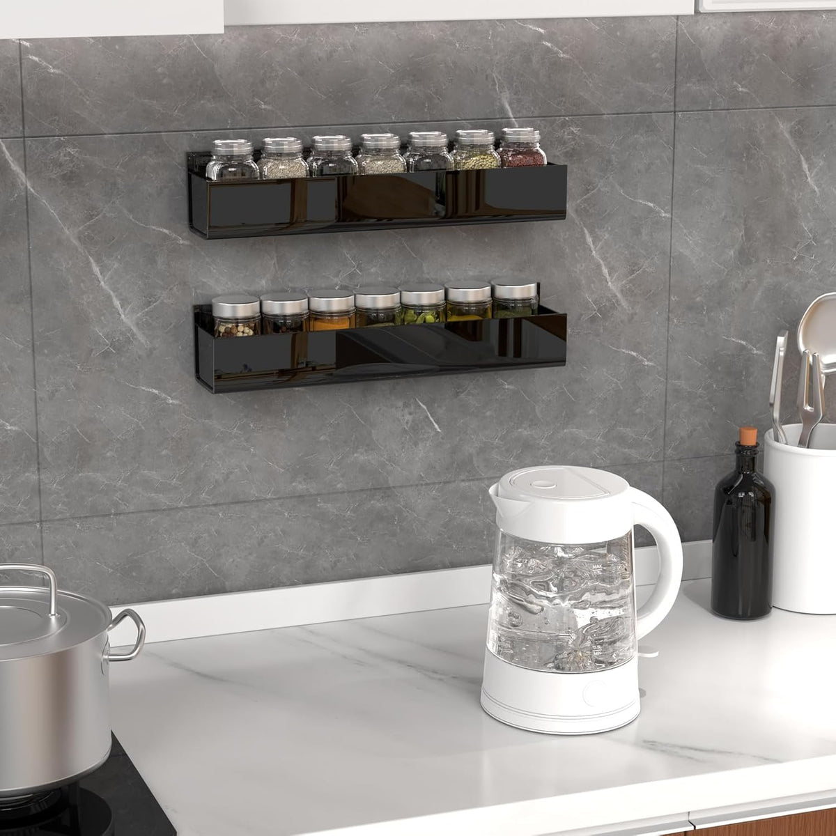PMMASTO Adhesive Acrylic Spice Rack Organizer for Wall with Nano Double Sided Tape, Spice Shelf