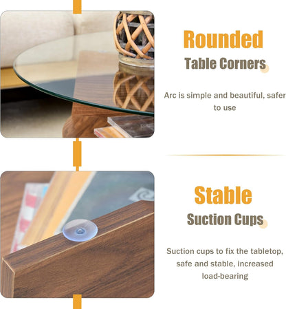 31.5" Round Glass Coffee Table with Tempered Glass Top and MDF Base, Diagonal Fan-Shaped Tray