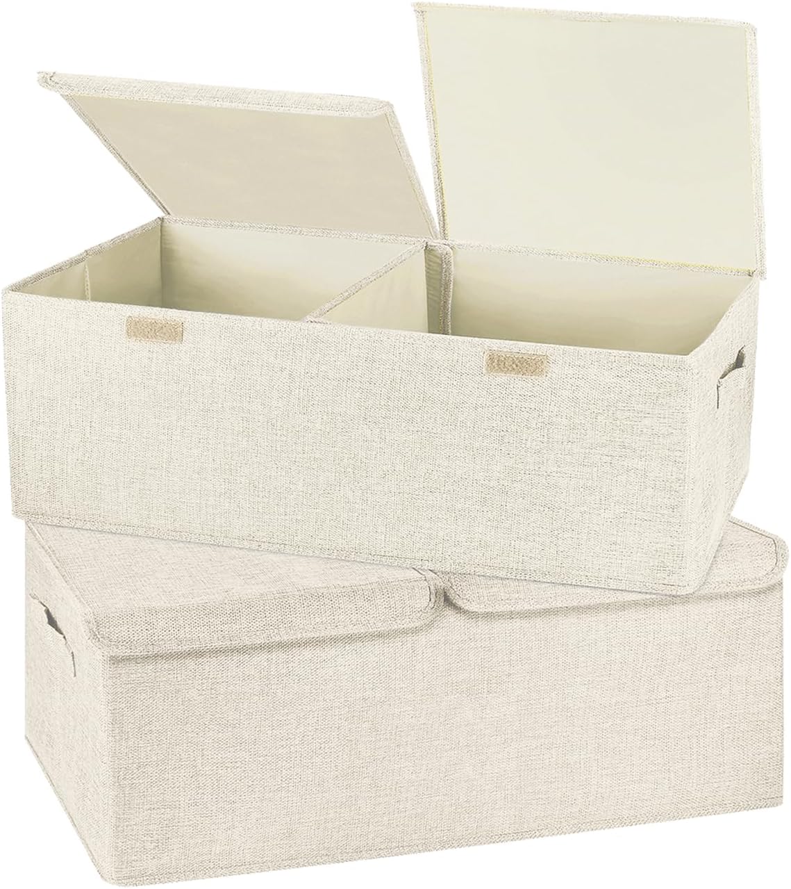 2 Pack Large Storage Boxes with Lids and Handles, Collapsible Linen Storage Bins Organizer